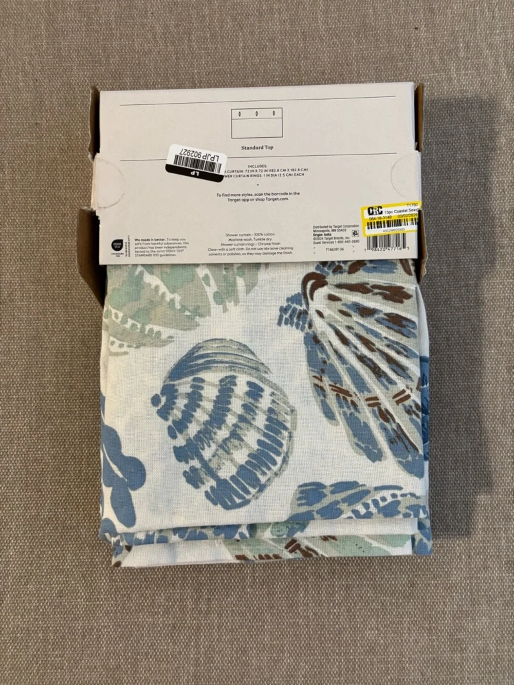 NEW-Threshold Seashell Print Shower Curtain in Blue, Cream and Tan